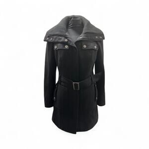 Zara Basic Coat Womens M Black Wool Blend Gorpcore Belted Utility Outdoor Winter